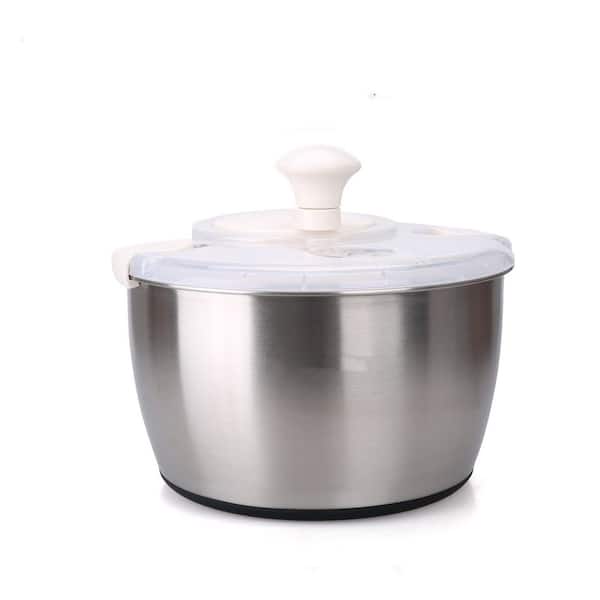 5 Quart Stainless Steel Salad Spinner, 1-Handed Easy Press Large Vegetable Dryer Washer, Lettuce Cleaner and Dryer