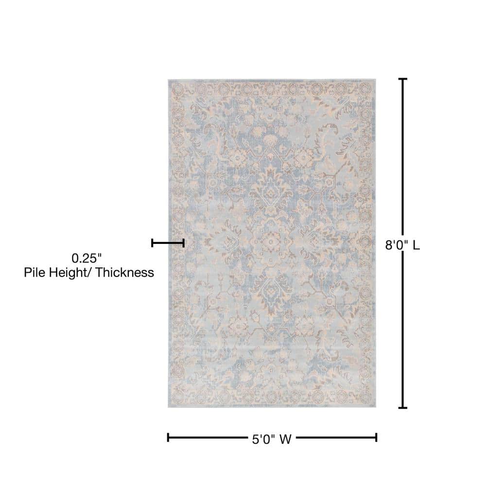 Serene Light Blue Floral Indoor Rug 5' x 8' - Stain-Resistant and Easy Care