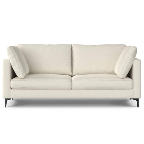 Simpli Home Ava 76 in. Straight Arm Tightly Woven Performance Fabric Mid Century Rectangle Sofa in. Cream