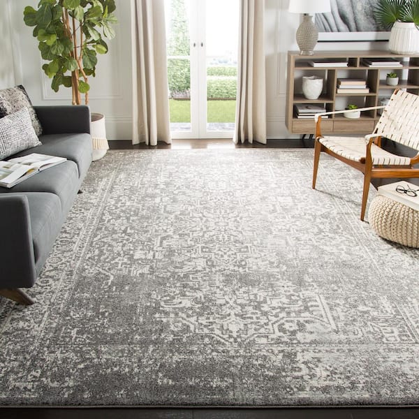 Evoke Gray/Ivory 10 ft. x 10 ft. Distressed Border Medallion Square Area Rug