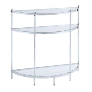 Royal Crest 30.75in Chrome Standard Height Half-Circle Glass Top Console Table with 3-Tiers