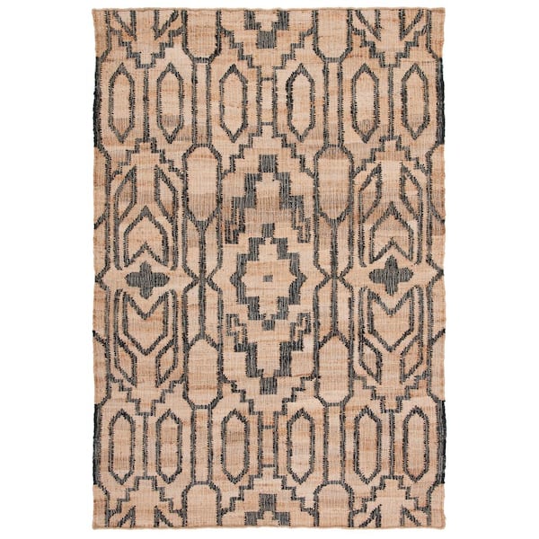 SAFAVIEH Natural Fiber Beige/Black 5 ft. x 8 ft. Modern Geometric Area Rug