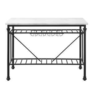Mera White Cultured Stone and Gray Serving Cart