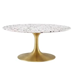 Lippa 36 in. Gold/White Round Terrazzo Coffee Table