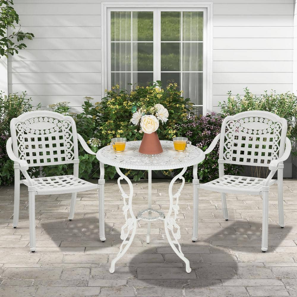Cast Aluminum Outdoor Dining Chair in Beige with Armrests, Set of 2