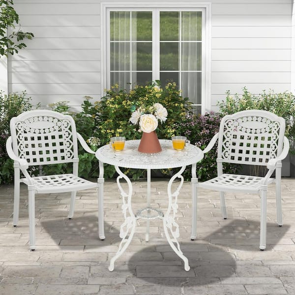 Unbranded Cast Aluminum Outdoor Dining Chair in Beige with Armrests, Set of 2