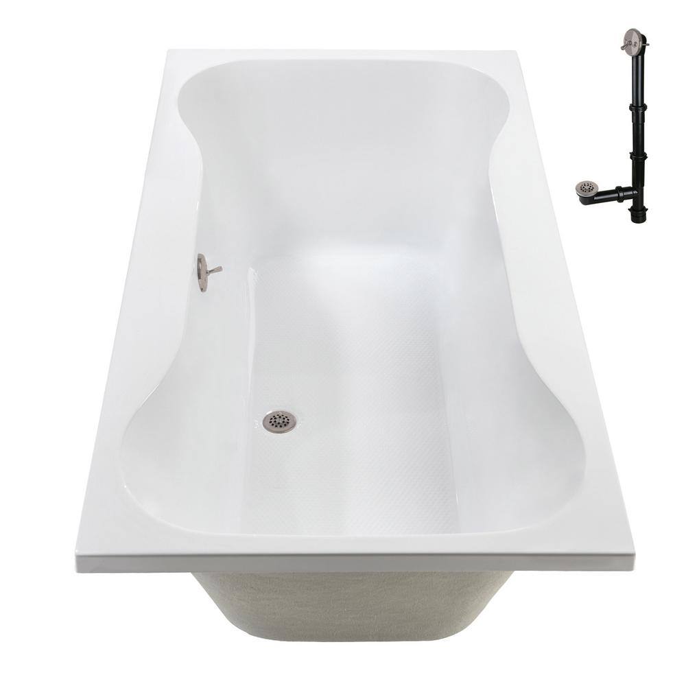 72'' x 36'' Glossy White Acrylic Soaking Drop-In Bathtub