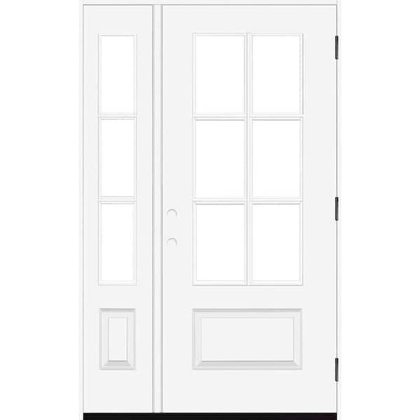 Steves & Sons Legacy 49 in. x 80 in. 3/4-6Lite Clear Glass LHOS Primed White Finish Fiberglass Prehung Front Door w/10in.SL