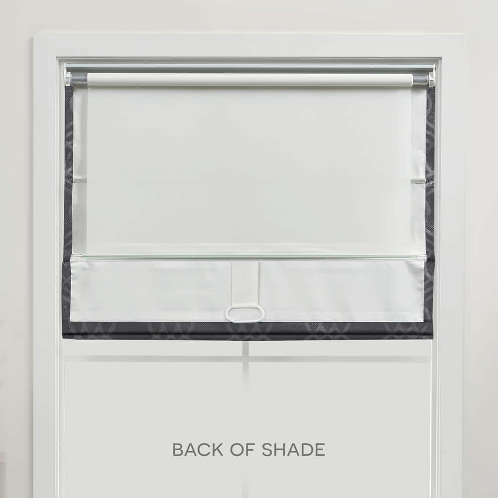 Gray Cordless Blackout Roman Shade with Woven Jacquard Pattern