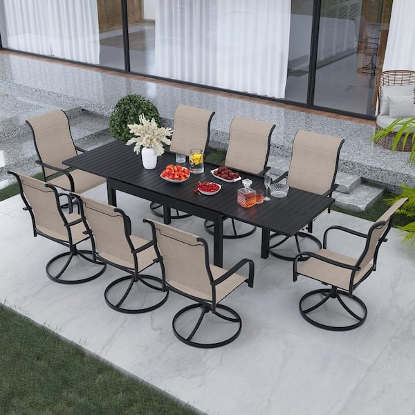 9-Piece Metal Patio Outdoor Dining Set with Extendable Table and Swivel Dining Chairs