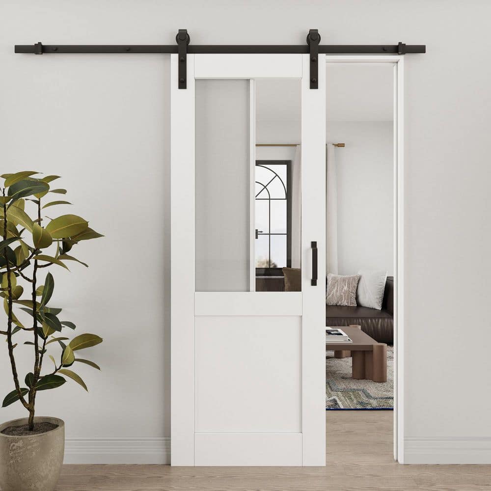 ARK DESIGN 30 in. x 80 in. 1/2-Lite Tempered Clear Glass White Primed ...