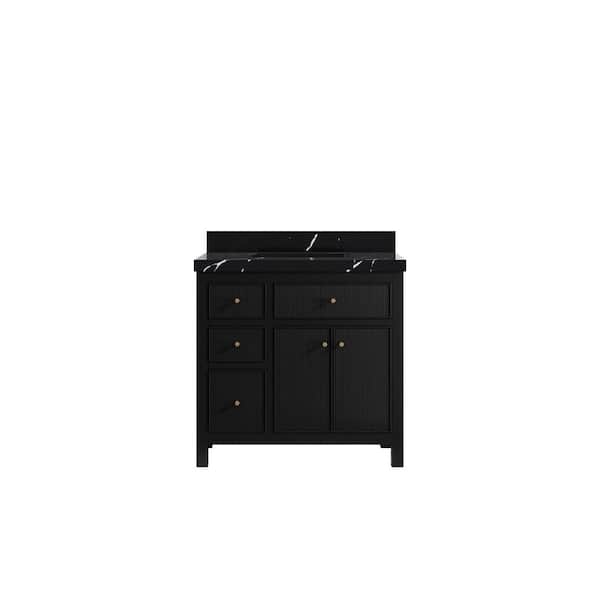 Sonoma 36 in. Single Sink Freestanding Black Bath Vanity with Calacatta Black Quartz Top Unassembled