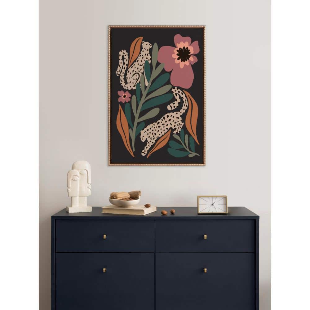 23"x33" Gold Framed Colorful Animal and Plant Canvas Print