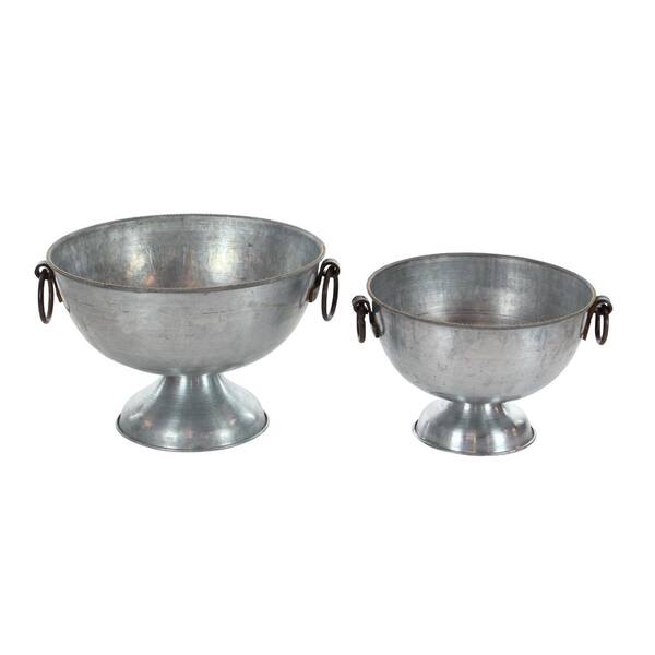 Litton Lane Large: 16 in., Small: 14 in. Industrial Arts Silver Iron Planters (2-Pack)