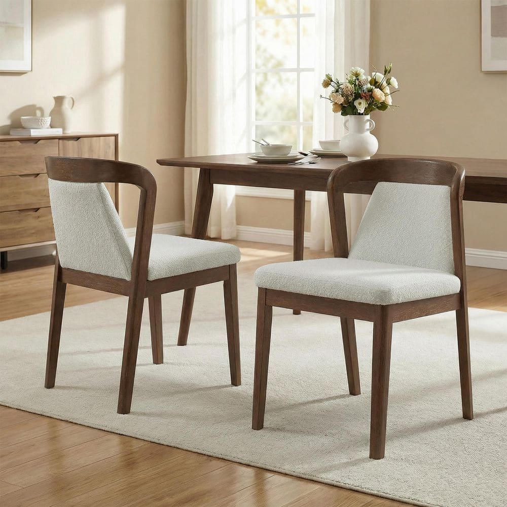 Harper & Bright Designs Walnut and Camel Solid Rubber Wood Fabric