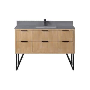 Helios 48 in. W x 22 in. D Single Sink Bath Vanity in Weathered Pine with Gray Composite Stone Top without Mirror