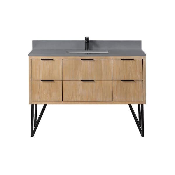 Altair Helios 48 in. W x 22 in. D Single Sink Bath Vanity in Weathered Pine with Gray Composite Stone Top without Mirror