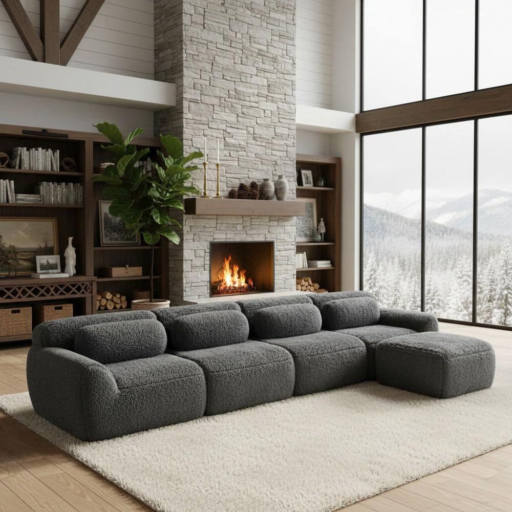 149 in. 4-Piece Plush Modular Sectional Sofa with Pillow Top Arms, Deep Seats and Ottoman in Slate Gray price history on PriceWatchPro