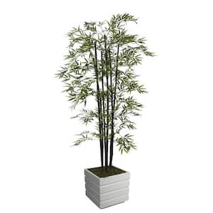 Artificial Faux Plastic 78 in. Tall Bamboo Tree with Decorative Black Poles and Fiberstone Planter
