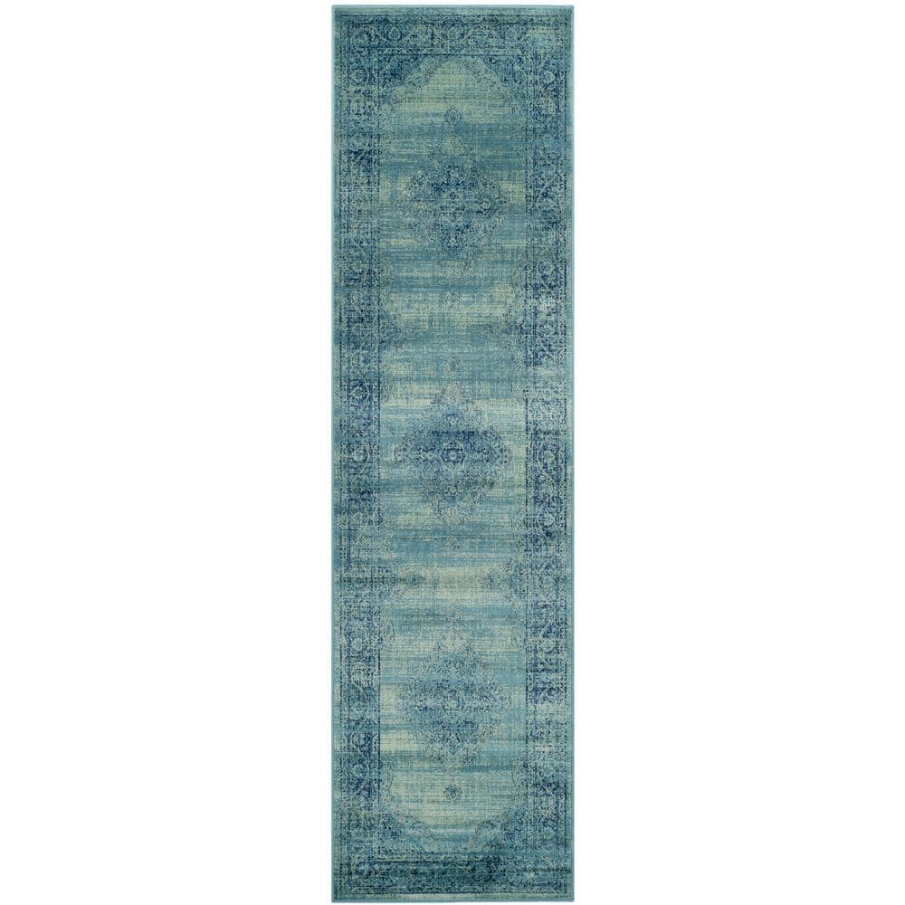 SAFAVIEH Vintage Turquoise/Multi 2 ft. x 12 ft. Border Runner Rug ...