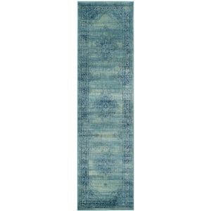 Vintage Turquoise/Multi 2 ft. x 12 ft. Border Runner Rug