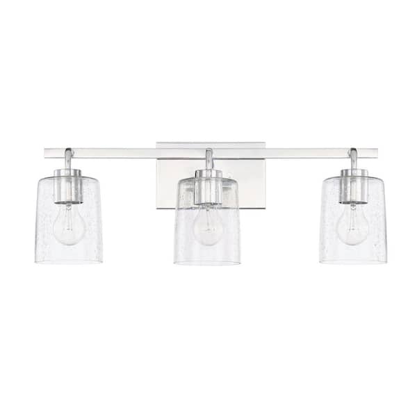 HOMEPLACE LIGHTING 24.5 in. W x 9 in. H x 6 in. E 3-Light Clear Seeded Glass Vanity Light in Chrome