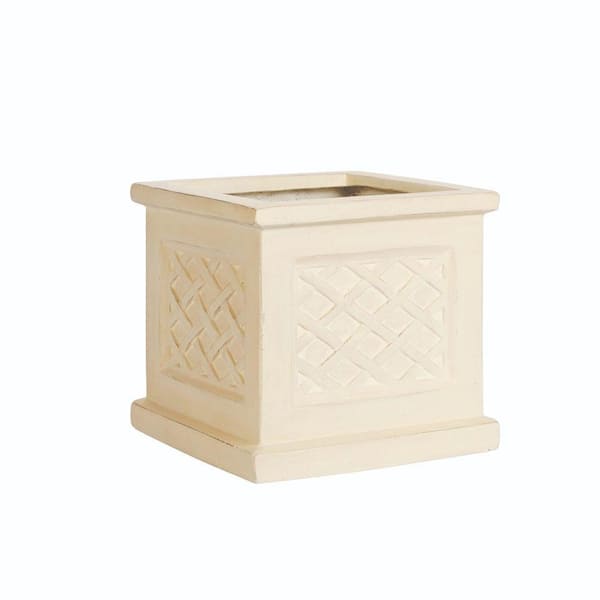 Home Decorators Collection Lattice 11 in. Square Aged Limestone Clay Planter