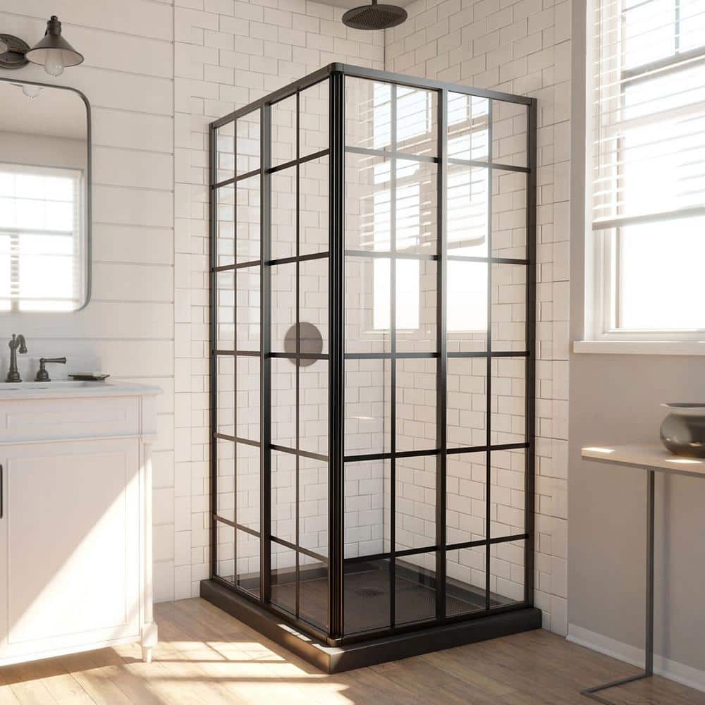 French Corner 40.5" Satin Black Framed Sliding Shower Enclosure