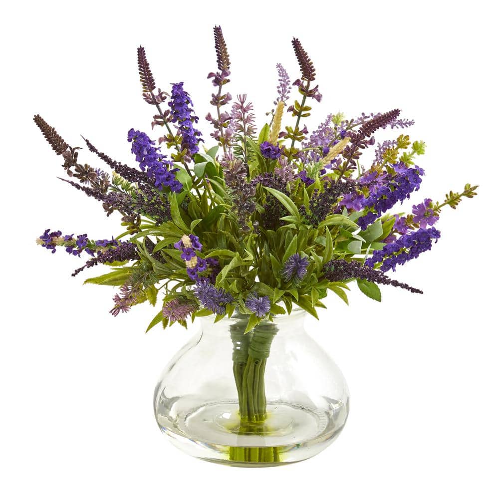 6.5 Lavender Artificial Flower Arrangement w/Ceramic Vase