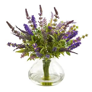 Nearly Natural 15 in. Lavender Artificial Arrangement in Marble 