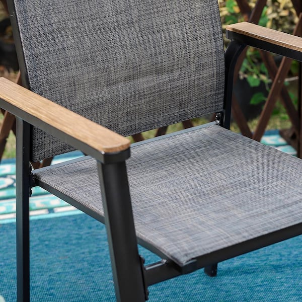 PHI VILLA Black Ergonomic Brown Textilene Metal Outdoor
