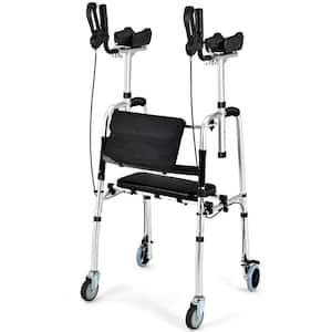 Folding Walker with Brakes Flip-Up Seat Bag in Silvery