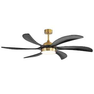 Dallin 65 in. Integrated LED Indoor Black-Wood-Blade Gold Ceiling Fans with Light and Remote Control Included
