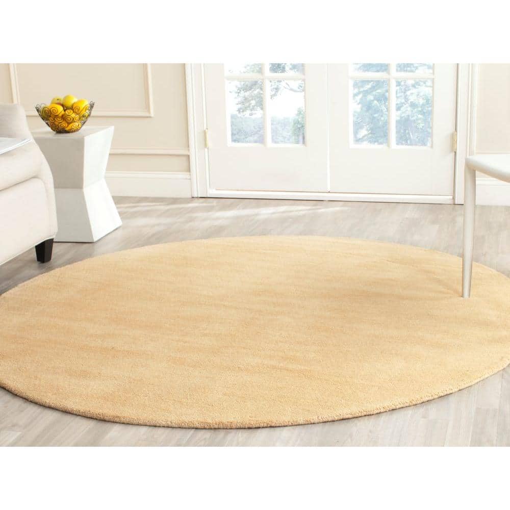 Beige Round Hand-Tufted Wool Area Rug, 6'