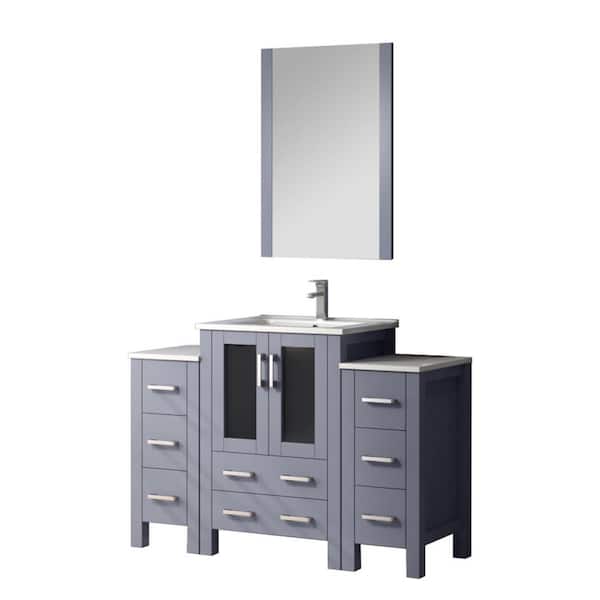Volez 48 in. W x 18.25 in. D Dark Grey Bath Vanity with Side Cabinets, Faucet Set, White Ceramic Top, and 22 in. Mirror