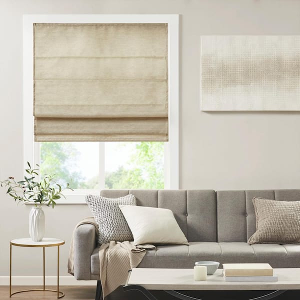 Madison Park Leighton Taupe Cordless Printed Polyester 31 in. W x 64 in. L Room Darkening Roman Shade