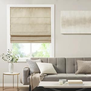 Leighton Taupe Cordless Printed Polyester 35 in. W x 64 in. L Room Darkening Roman Shade
