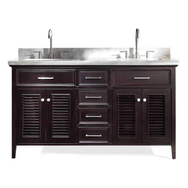 Ariel Kensington 61 in. Bath Vanity in Espresso with Marble Vanity Top in Carrara White with White Basin