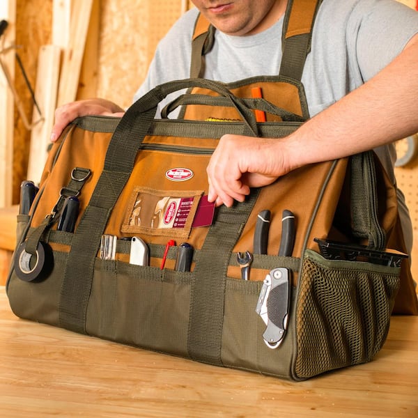 BUCKET BOSS Gatemouth 20 in. Tool Bag in Brown and Green with 36