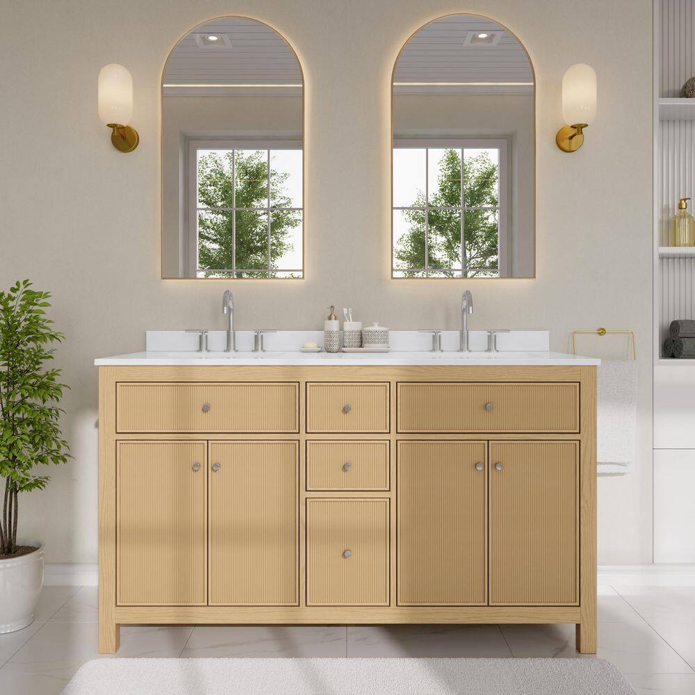 Pendry 60 in. Double Freestanding Tanned Oak Bath Vanity with White Quartz Top Assembled price history on PriceWatchPro