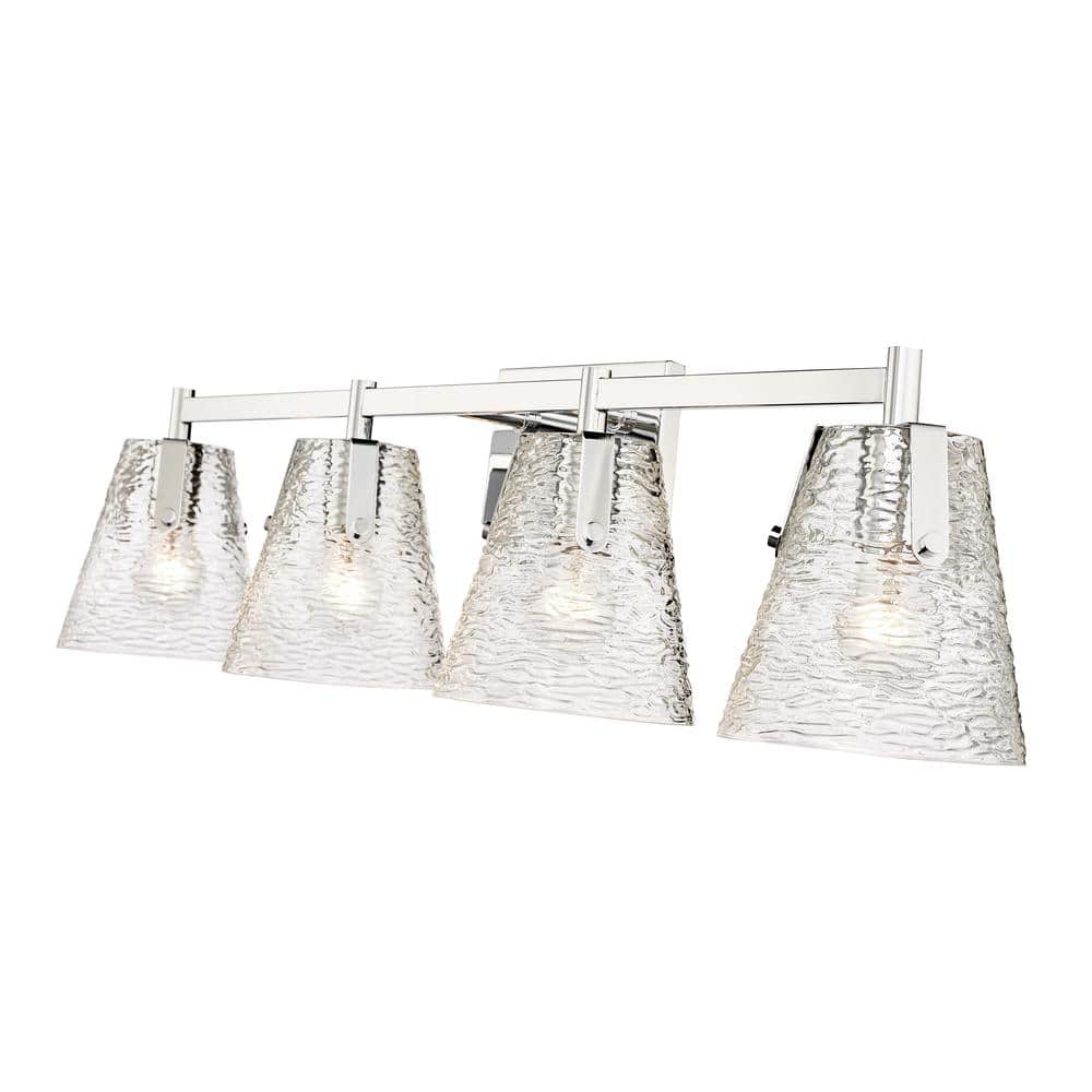Analia 36" Chrome Vanity Light with Clear Ribbed Glass Shades