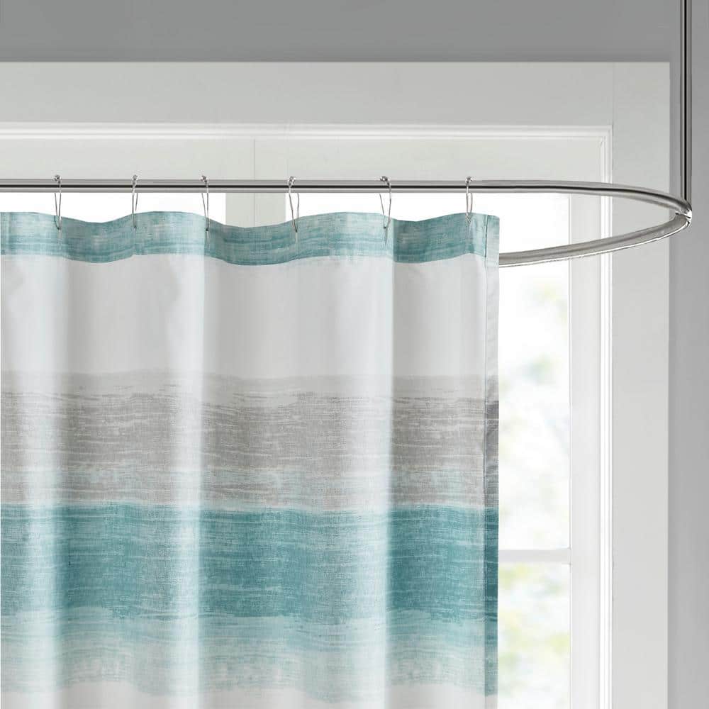 Aqua and Grey Watercolor Stripe Shower Curtain with Liner