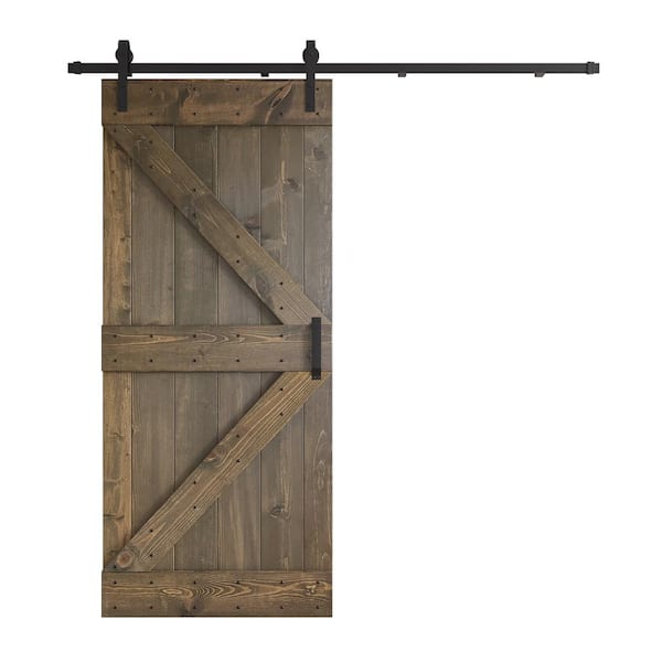 K Series 36 in. x 84 in. Smoky Gray DIY Knotty Pine Wood Sliding Barn Door with Hardware Kit