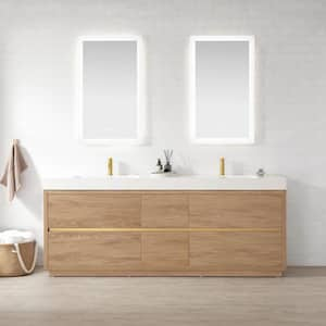 Huesca 84 in.W x 19.7 in.D x 33.9 in.H Double Bath Vanity in North American Oak with White Composite Sink Top and Mirror