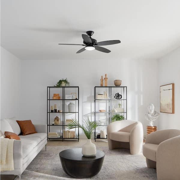 Renew Designer 52 in. Indoor/Outdoor Satin Black Dual Mount Ceiling Fan with LED Bulbs with Remote Control Included