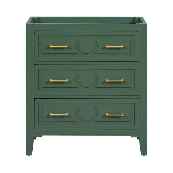 Aoibox 30 in. W x 17.87 in. D x 33 in. H Bath Vanity Cabinet without Top in Green, Freestanding Vanity with 3 Drawers