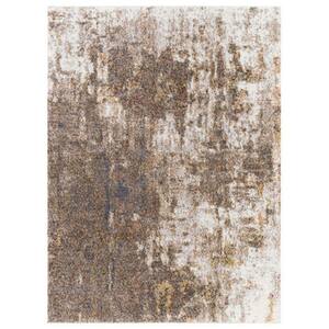 Modern Brown and Beige 5 ft. x 7 ft. Abstract Paint Art Design Polypropylene Fabric Area Rug