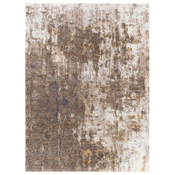 Benjara Modern Brown and Beige 5 ft. x 7 ft. Abstract Paint Art Design Polypropylene Fabric Area Rug