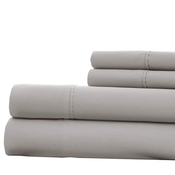 THE URBAN PORT Bezons 4-Piece Gray Solid Color 600-Thread Count Microfiber Queen Size Sheet Set