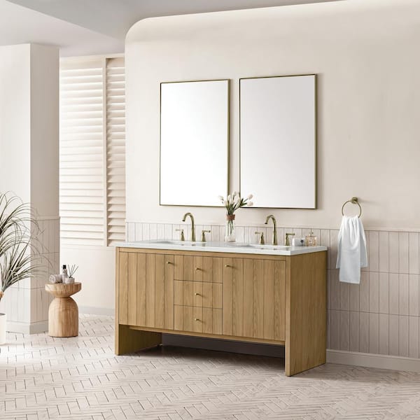 James Martin Vanities Hudson 60.0 in. W x 23.5 in. D x 34.2 in. H Double Bathroom Vanity in Light Natural Oak with Lime Delight Quartz Top